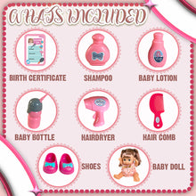 Load image into Gallery viewer, Koolbitz Interactive Baby Doll with Accessories &amp; Lifelike Functions Drinks and Wets, Makes 10 Sounds, Removable Outfit with Hair Dryer, Comb, Bottle, Shoes, Shampoo, and More - Gift for Toddlers Kids
