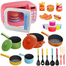Load image into Gallery viewer, koolbitz Kids Microwave Kitchen Sets Pretend Role Play Set for Boys Girls Cooking Accessories Kit Toys Food and Pans with Working Realistic Pink Microwave Light Sound Auto Spin Toy
