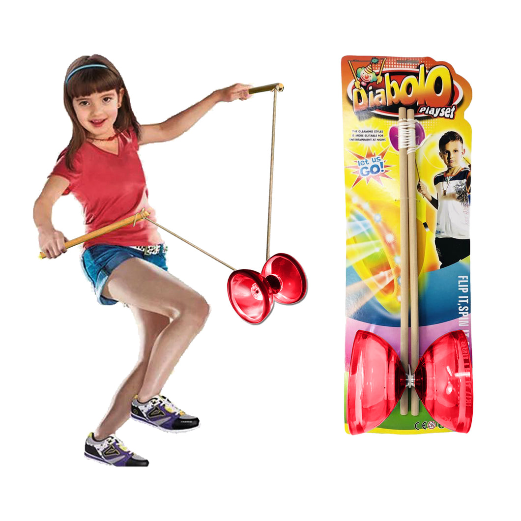 Koolbitz Children Colour Diabolo with light sound wooden sticks LED Light Up Diablo String Diablo Stick Indoor Outdoor Play Set Diablo For Kids, Juggling Toy for Fitness and Tricks (Red)