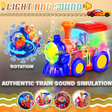 Load image into Gallery viewer, Koolbitz Interactive Musical Train Toy with LED Lights, Sound Effects, Auto-Avoidance System - Rotating Mechanical Gear Train Transparent - Preschoolers Toddlers Train Gift for Boys &amp; Girls
