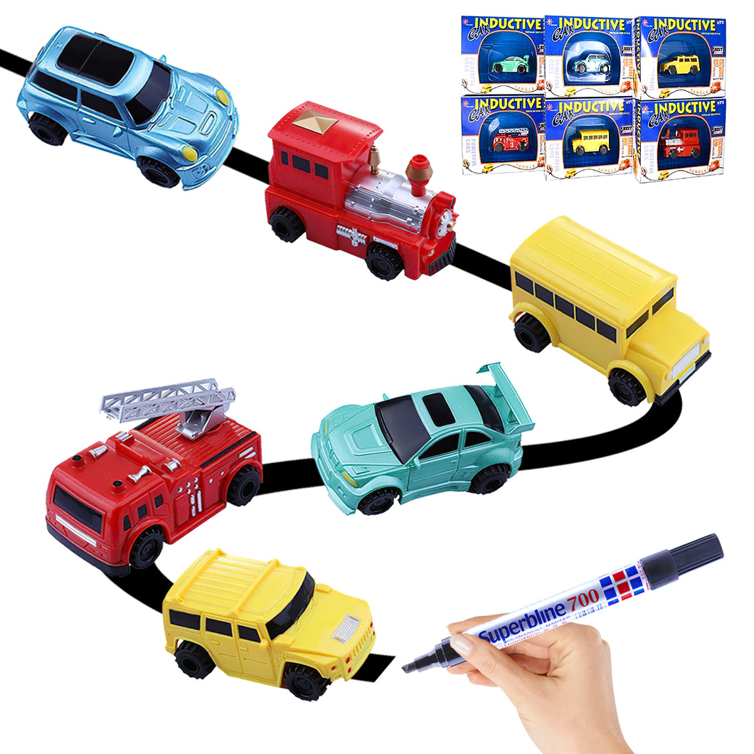 Koolbitz Kids Magic Pen Inductive Vehicles Toy Set Black Line Drawn Follow Mini 1x Random Toy for Children Educational Indoor Playset for Toddlers Gift for Boys & Girls