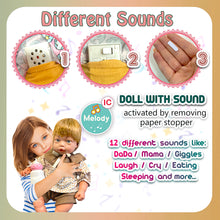 Load image into Gallery viewer, Koolbitz 30 Pcs Tea Set and Interactive 14Inch Baby Doll Playset with 12 Sound Effects, Removable Clothes, and Accessories - Realistic Pretend Play Toy for Kids Perfect Educational Gift for Kid
