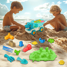 Load image into Gallery viewer, Koolbitz 18 Pcs Kids Dinosaur Theme Magic Beach Sand Play Set Dump Truck, 8 Moulds, 5 Tools, 1kg Sand, and Tray for Indoor Outdoor Play for Kids Ages 3
