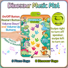 Load image into Gallery viewer, Koolbitz 2 in 1 Dinosaur Musical Piano &amp; Play Mat Set with 18 Pcs Interactive Toy with Lights, Sounds, &amp; Shape Sorting for Toddlers 6 Months+
