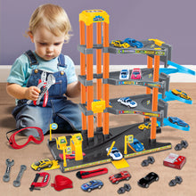 Load image into Gallery viewer, Koolbitz 4-Story Parking Garage Toy Set with Lift, Spiral Ramps, Fuel Station, 4 Cars &amp; 17 Pcs Construction Tool Kit for Kids Ages 3+, Educational Playsets for Boys &amp; Girls
