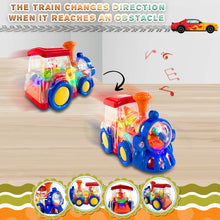 Load image into Gallery viewer, Koolbitz Interactive Musical Train Toy with LED Lights, Sound Effects, Auto-Avoidance System - Rotating Mechanical Gear Train Transparent - Preschoolers Toddlers Train Gift for Boys &amp; Girls
