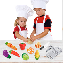 Load image into Gallery viewer, Koolbitz Pretend Play Food Set Fruit and Vegetable Cutting Toys Play Set for Kids with Vegetable Tray, Carrot, Corn, Pepper, Lettuce, Potato, Mushroom, knife &amp; Grater Kids Kitchen Role Play Playset
