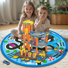 Load image into Gallery viewer, Koolbitz 3 Storey Kids Parking Garage Toys with Playmat, Spiral Track, Car Wash &amp; Die Cast Multi Color Cars with Storage Bag Ideal Birthday, for Kids Age 3+
