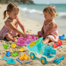 Load image into Gallery viewer, Koolbitz 18 Pcs Kids Dinosaur Theme Magic Beach Sand Play Set Dump Truck, 8 Moulds, 5 Tools, 1kg Sand, and Tray for Indoor Outdoor Play for Kids Ages 3
