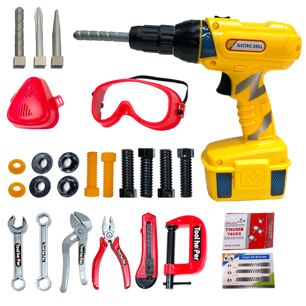 Koolbitz Kids Tool Set with Battery Operated Drill Pretend play Construction Toys Building Toys Engineering Toy Kit, Ideal Educational Gift Learning Set