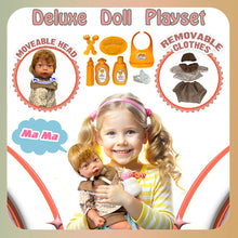 Load image into Gallery viewer, Koolbitz 30 Pcs Tea Set and Interactive 14Inch Baby Doll Playset with 12 Sound Effects, Removable Clothes, and Accessories - Realistic Pretend Play Toy for Kids Perfect Educational Gift for Kid
