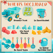 Load image into Gallery viewer, Koolbitz 23 Pcs Kids Beach Sand Play Set - Sand Bucket, Molds, Tools, and Dinosaur Truck for Outdoor Activities and Sandbox Play, Ages 3+
