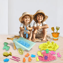 Load image into Gallery viewer, Koolbitz 23 Pcs Kids Beach Wheelbarrow Play Set with Animal Molds, Sand Tools, Carry Case and 1000g of Colorful Sand Creative Sandbox Toy for Toddlers Ages 3+ Ideal for Beach, Garden, and Indoor
