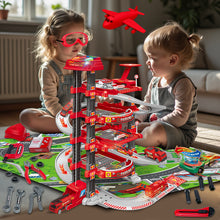 Load image into Gallery viewer, Koolbitz 2-in-1 Garage Parking Lot and Construction Tool Playset for Kids, 4-Story Parking Garage Toy with Lift, Sound, Light, 17pcs Tool Set for Ages 3 and Up
