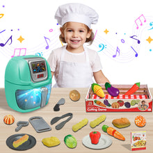 Load image into Gallery viewer, Koolbitz Kids Children Pretend Play Battery Operated Toy Set Air Fryer Toy working with sound Light Kitchen Pretend Play Toy Set with Play Food Fruits Vegetables Kitchen Accessories
