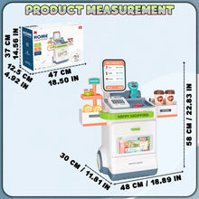 Load image into Gallery viewer, Koolbitz Pretend Play Shop Supermarket Checkout Playset with 48 Accessories for Kids Educational Grocery Store Stand with Realistic Food Items, Cash Register, Scanner, and Mobile Payment Options
