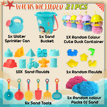 Load image into Gallery viewer, Koolbitz 21 Pcs Kids Beach Sand Set with Duck Sand Molds, Sandcastle Tools, Shovels, Bucket, Water Can &amp; Bucket | Non-Toxic, Mess-Free Play for Indoor &amp; Outdoor Summer Fun | Safe &amp; Durable
