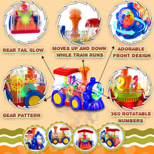Load image into Gallery viewer, Koolbitz Interactive Musical Train Toy with LED Lights, Sound Effects, Auto-Avoidance System - Rotating Mechanical Gear Train Transparent - Preschoolers Toddlers Train Gift for Boys &amp; Girls
