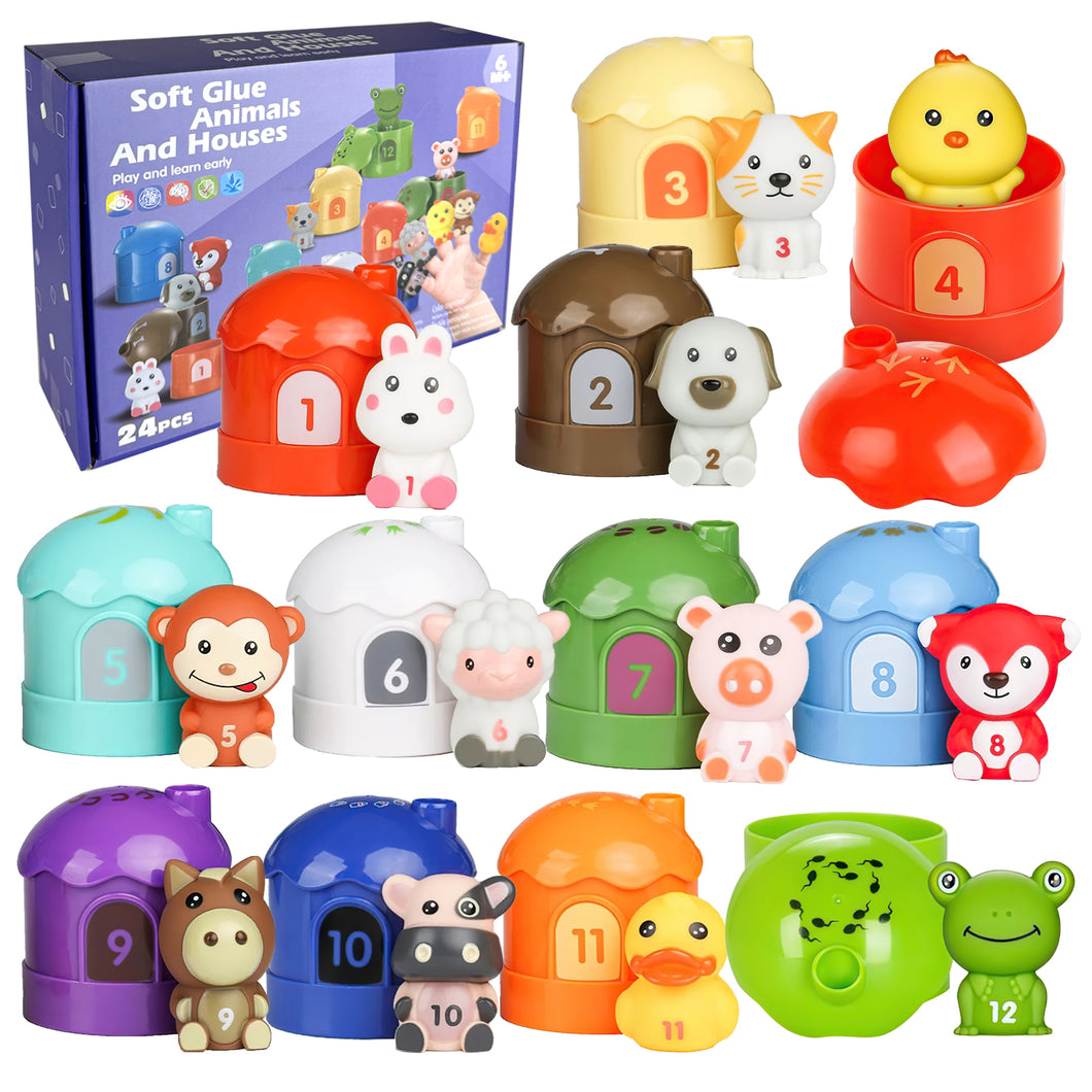 Koolbitz Interactive Animal Number Game 24-Piece Finger Puppet & Sorting Playset, Montessori Color & Number Recognition Skills Development, Toddler Educational Toy Gift for Children 1-3 Years