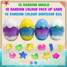 Load image into Gallery viewer, Koolbitz 21 Pcs Kids Beach Sand Play Set with Dinosaur Egg &amp; Sandcastle &amp; Vehicle Moulds – Non-Toxic Space Sand, Water Sprinkler Can, and Portable Carry Case for Indoor &amp; Outdoor Fun Activity
