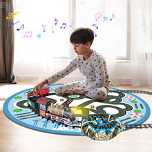 Load image into Gallery viewer, koolbitz Kids Train Toy Set With Blue Carpet Children Railway Playset Classic Sound And Light Toy Indoor Fun Train Track Game Toy With Compartment And Carriage Toddlers Gift
