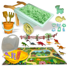 Load image into Gallery viewer, Koolbitz 28 Pcs Beach Toy Wheelbarrow Set with Dinosaur Moulds, Space Sand, Sand Tools, Play Mat &amp; Carry Case Ideal Sandbox and Beach Sandcastle Building Set for Kids Aged 3+ Indoor &amp; Outdoor Play
