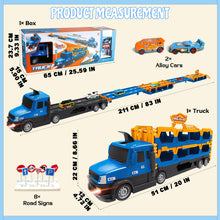 Load image into Gallery viewer, Koolbitz 2-in-1 Extra Large Transforming Truck Playset for Kids Multi-Level Car Carrier with Lights, Sound &amp; Music | 2 Alloy Cars, Road Signs,and Accessories Imaginative Play for Kids Ages 3+

