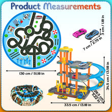 Load image into Gallery viewer, Koolbitz 3 Storey Kids Parking Garage Toys with Playmat, Spiral Track, Car Wash &amp; Die Cast Multi Color Cars with Storage Bag Ideal Birthday, for Kids Age 3+
