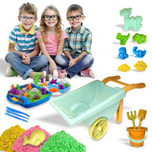 Load image into Gallery viewer, Koolbitz 19PCS Beach Toy Set with Wheelbarrow, Dinosaur Moulds, Tools, 1000g Colourful Sand, and Portable Carry Bag – Perfect for Creative Play in Sandbox or Beach – Suitable for Kids 3+ Years Old
