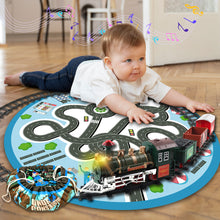 Load image into Gallery viewer, koolbitz Kids Train Toy Set With Blue Carpet Children Railway Playset Classic Sound And Light Toy Indoor Fun Train Track Game Toy With Compartment And Carriage Toddlers Gift
