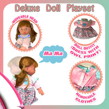 Load image into Gallery viewer, Koolbitz 37 Pcs Pink Baby Doll Set with 12 Sounds &amp; Tea Party set – Includes Talking Baby Doll, Removable Clothes, Kitchen Accessories, Hair Dryer &amp; Pretend Play Items for Kids
