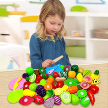 Load image into Gallery viewer, Koolbitz 71PCs Pretend Play Fruit and Vegetable Cutting Toys Set for Kids, Food Set &amp; Kitchen Accessories with Child-Safe Knife and Tray for Children, Fruit and Vegetable Play Set, Pack of 71 pcs
