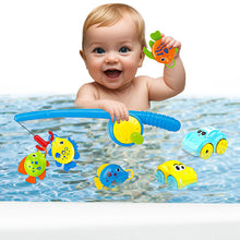 Load image into Gallery viewer, Koolbitz 7PCs Baby Bath Magnet Fishing Rod with 2 Wind-Up Cars &amp; 4 Colorful Fish Bath Tub Playset - Fun Toys Water Game Set Educational Toy Birthday Christmas Newyear Gift
