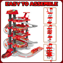 Load image into Gallery viewer, Koolbitz 2-in-1 Garage Parking Lot and Construction Tool Playset for Kids, 4-Story Parking Garage Toy with Lift, Sound, Light, 17pcs Tool Set for Ages 3 and Up
