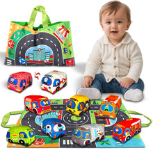 Load image into Gallery viewer, Koolbitz Kids Soft Car Toys with Playmat Storage Bag Infant Baby Toddler Toys Age 12-18 Months 1-2, 1st Birthday Gifts for Boy Girl Baby Kids Pretend Play 6 Baby Cloth Cars Sets

