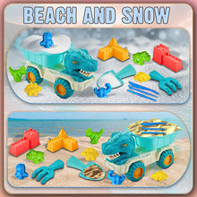 Load image into Gallery viewer, Koolbitz 18 Pcs Kids Dinosaur Theme Magic Beach Sand Play Set Dump Truck, 8 Moulds, 5 Tools, 1kg Sand, and Tray for Indoor Outdoor Play for Kids Ages 3
