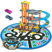 Load image into Gallery viewer, Koolbitz 3 Storey Kids Parking Garage Toys with Playmat, Spiral Track, Car Wash &amp; Die Cast Multi Color Cars with Storage Bag Ideal Birthday, for Kids Age 3+
