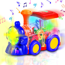 Load image into Gallery viewer, Koolbitz Interactive Musical Train Toy with LED Lights, Sound Effects, Auto-Avoidance System - Rotating Mechanical Gear Train Transparent - Preschoolers Toddlers Train Gift for Boys &amp; Girls
