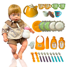 Load image into Gallery viewer, Koolbitz 30 Pcs Tea Set and Interactive 14Inch Baby Doll Playset with 12 Sound Effects, Removable Clothes, and Accessories - Realistic Pretend Play Toy for Kids Perfect Educational Gift for Kid
