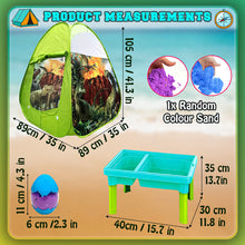 Load image into Gallery viewer, Koolbitz 24 Pcs Dinosaur Sand Playset with Foldable Tent and Sand Table – Includes Random Color Dinosaur Egg, Dinosaur Molds, Tools, and Non-Toxic Sand – Perfect for Children 3 and Up
