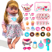 Load image into Gallery viewer, Koolbitz 37 Pcs Pink Baby Doll Set with 12 Sounds &amp; Tea Party set – Includes Talking Baby Doll, Removable Clothes, Kitchen Accessories, Hair Dryer &amp; Pretend Play Items for Kids
