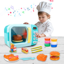 Load image into Gallery viewer, Koolbitz Kids realistic Microwave Oven Kitchen Play House Toy With 6 Colors Clay Burger set Home Appliance Toy For Boys Girls Pretend Food Play Maker Perfect For Children Led Lights Educational Kitchen Playset
