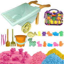 Load image into Gallery viewer, Koolbitz 23 Pcs Kids Beach Wheelbarrow Play Set with Animal Molds, Sand Tools, Carry Case and 1000g of Colorful Sand Creative Sandbox Toy for Toddlers Ages 3+ Ideal for Beach, Garden, and Indoor
