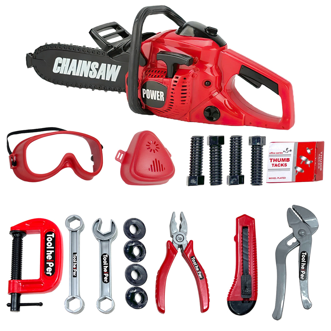 Koolbitz Interactive Chainsaw Toy & Mechanical Tools Toy Playset – Realistic Sounds, Rotating Chain, DIY Construction Kit for Kids – Educational Pretend Play Toy for Boys & Girls – Includes Safety Goggles & Tool Accessories
