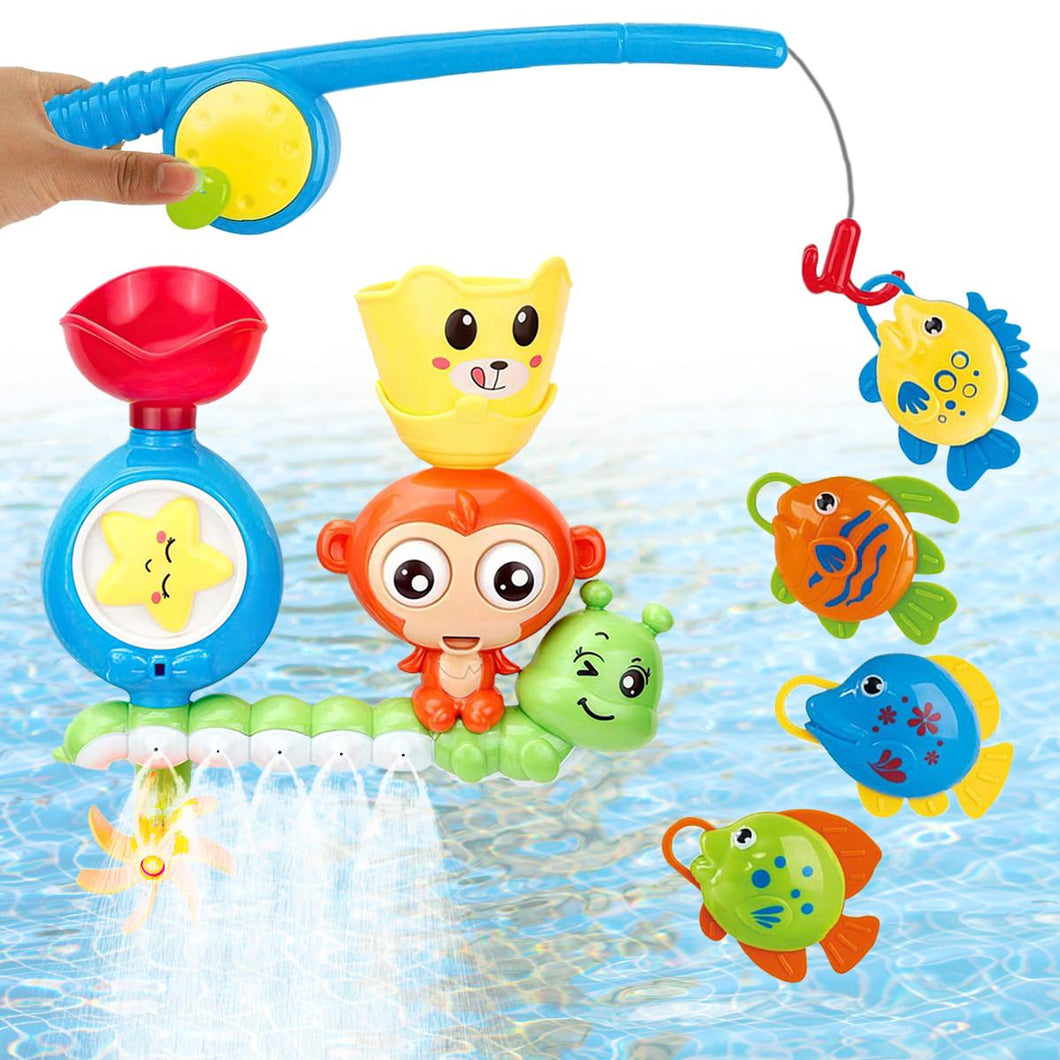 Koolbitz Bath Toy Set for Kids, Fishing Rod with Colorful Fish and Waterfall Station, Educational Bathtub Toys for Ages 3 and Above