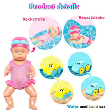 Load image into Gallery viewer, Koolbitz 3-In-1 Bath and Pool Toys Electric Baby Born Swim Doll Waterproof with 2x Interactive Land and Water Wind-Up Cars Cartoon Water Cars Swimming Doll Baby Float Water Toys Fun Summer Toys Kids
