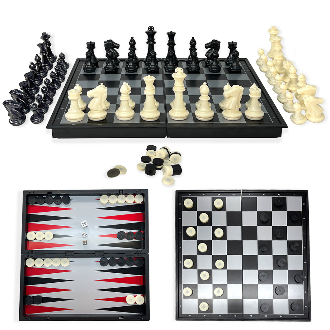 Koolbitz 3 in 1 Chess Checkers Draughts and Backgammon Game Board Set, Portable Folding with Magnetic Pieces