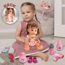 Load image into Gallery viewer, Koolbitz Interactive Baby Doll with Accessories &amp; Lifelike Functions Drinks and Wets, Makes 10 Sounds, Removable Outfit with Hair Dryer, Comb, Bottle, Shoes, Shampoo, and More - Gift for Toddlers Kids
