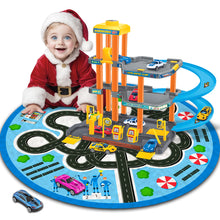 Load image into Gallery viewer, Koolbitz 3 Storey Kids Parking Garage Toys with Playmat, Spiral Track, Car Wash &amp; Die Cast Multi Color Cars with Storage Bag Ideal Birthday, for Kids Age 3+

