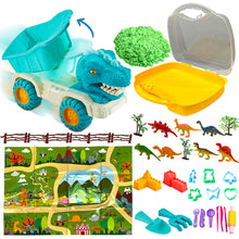 Load image into Gallery viewer, Koolbitz 34PCs Dinosaur Beach Sand Play Set with Space Sand and Carpet Mat - Complete Creative Play Kit with Moulds, Tools, Shovels and Accessories - Indoor and Outdoor Toys for Kids Ages 3+
